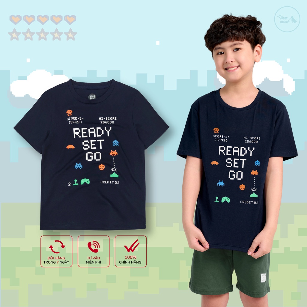 Áo Thun Bé Trai Bigfox Size Đại, Áo Phông Trẻ Em In Điện tử Ready set go Chất Cotton Xuất Khẩu 3,4,5,6,7,8,9,10,11 Tuổi