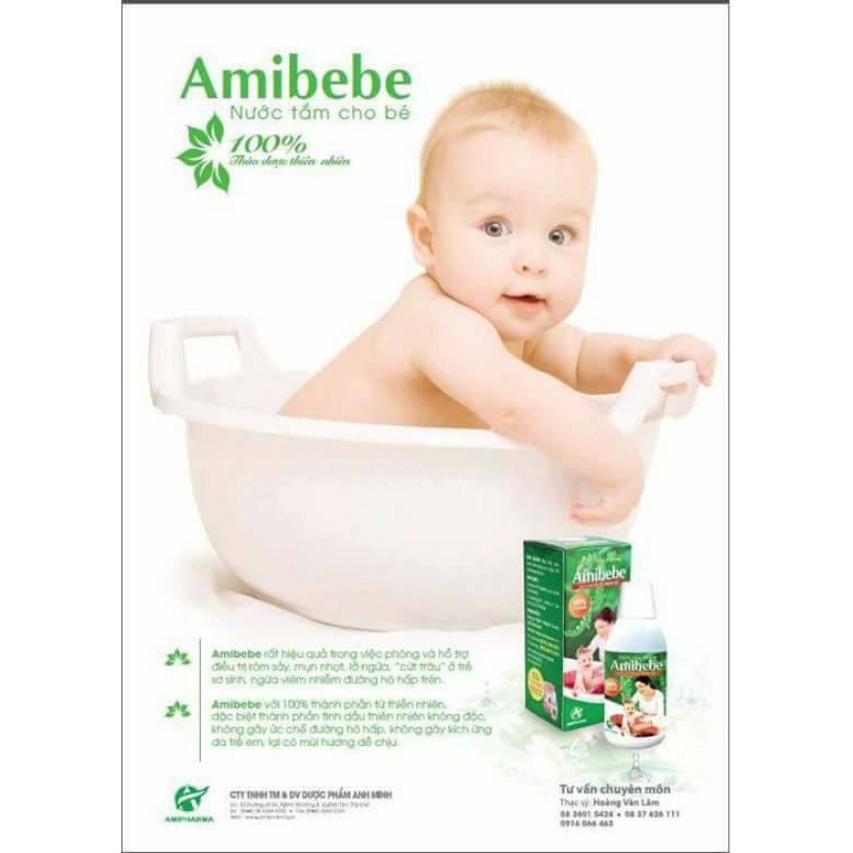 Amibebe 250ML - Nước tắm thảo dược cho trẻ sơ sinh và trẻ nhỏ - Nước tắm trị rôm sảy.