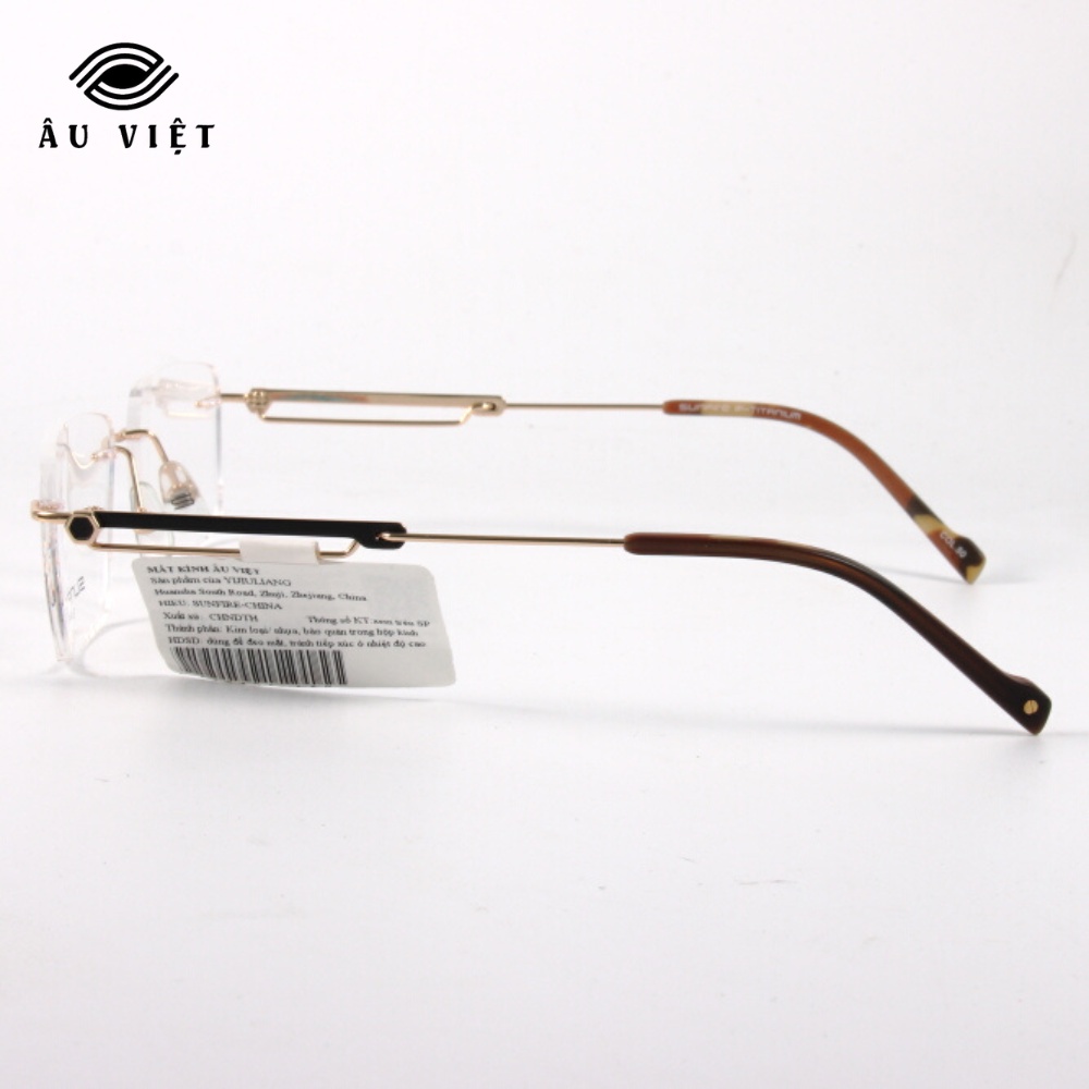Gọng kính khoan nam nữ kim loại titanium dáng vuông chữ nhật Sunfire ST-9106 màu nâu vàng Full box