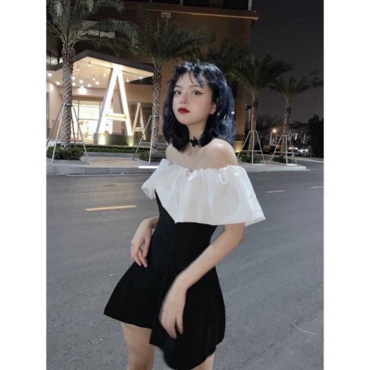 Váy  trắng tay bồng trễ vai dáng xòe tiểu thư/ Váy suông nữ dáng ngắn hàn quốc_Moonunisex | BigBuy360 - bigbuy360.vn