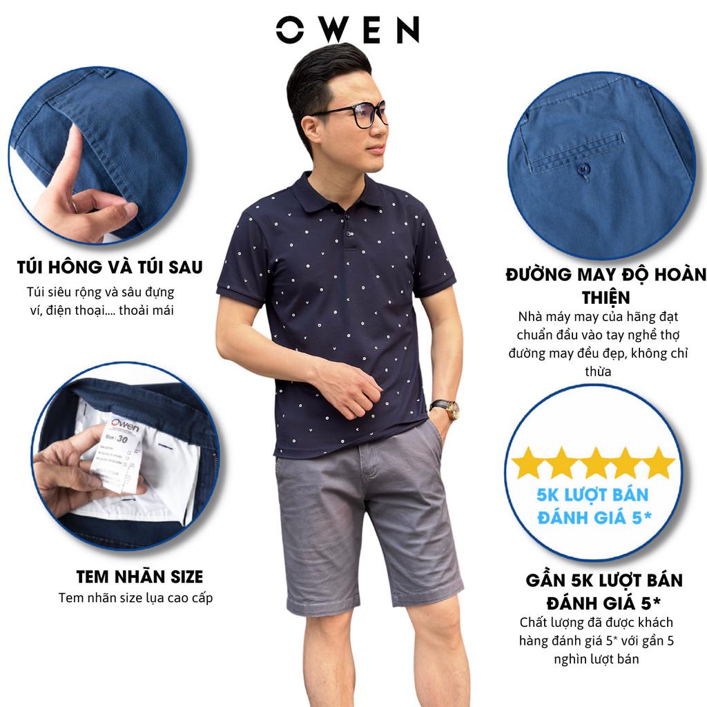 Quần short nam kaki Owen màu xám, chất liệu vải cotton cao cấp, co giãn, trẻ trung, dáng slimfit năng động
