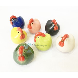 Chú Gà gốm tráng men MINI - Tượng gốm xinh xắn trang trí, decor sân vườn [KT C5.5xD5.5xR5.5cm]