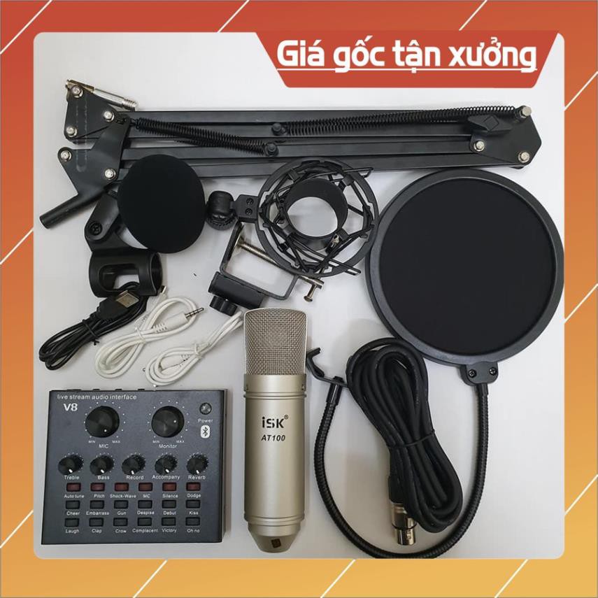 combo livestream micro ISK AT100 SOUND CARD V8 autotune BLUETOOTH CHÂN KẸP MÀNG LỌC giá rẻ