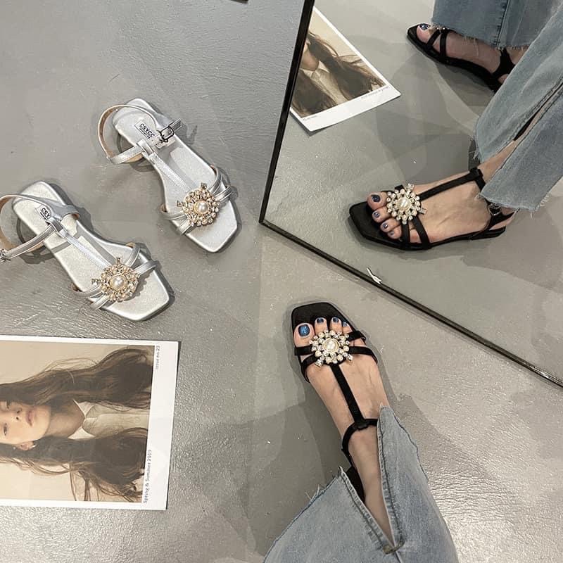 Sandal quai tag ngọc đá tròn siêu xinh
