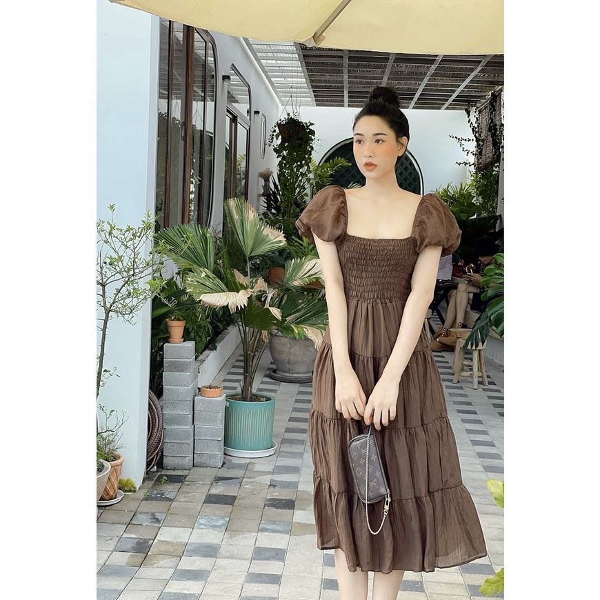 🍀 VÁY CHẠY CHUN CỔ VUÔNG 4 TẦNG 🌟