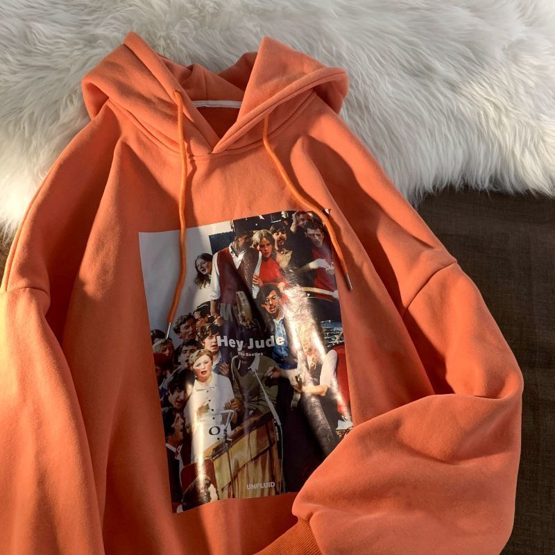 Áo sweater màu cam cổ điển dáng rộng phong cách hiphop Âu Mỹ thời trang mùa thu đông trẻ trung