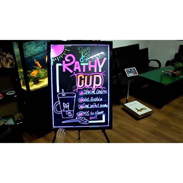 BẢNG  DẠ QUANG  KÍNH CƯỜNG LỰC CÓ ĐÈN LED KẾT HỢP CHÂN INOX + 1 BÚT MÀU NGẪU NHIÊN