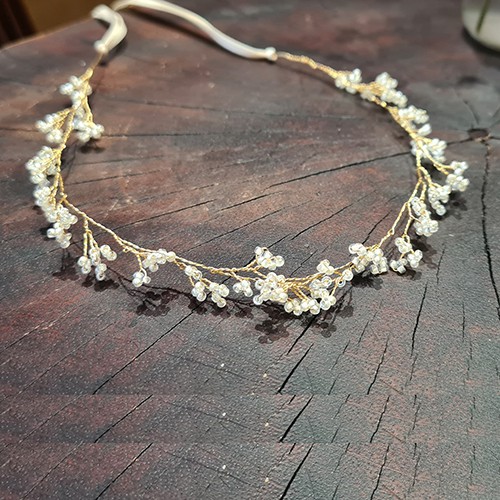 Bờm cài tóc handmade hình hoa loại dây mềm BCT2, bờm cài tóc màu trắng, băng đô, phụ kiện tóc, phụ kiện cô dâu