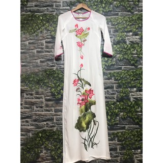 [Thanh lý] Set Áo dài trắng thêu hoạ tiết hoa sen
