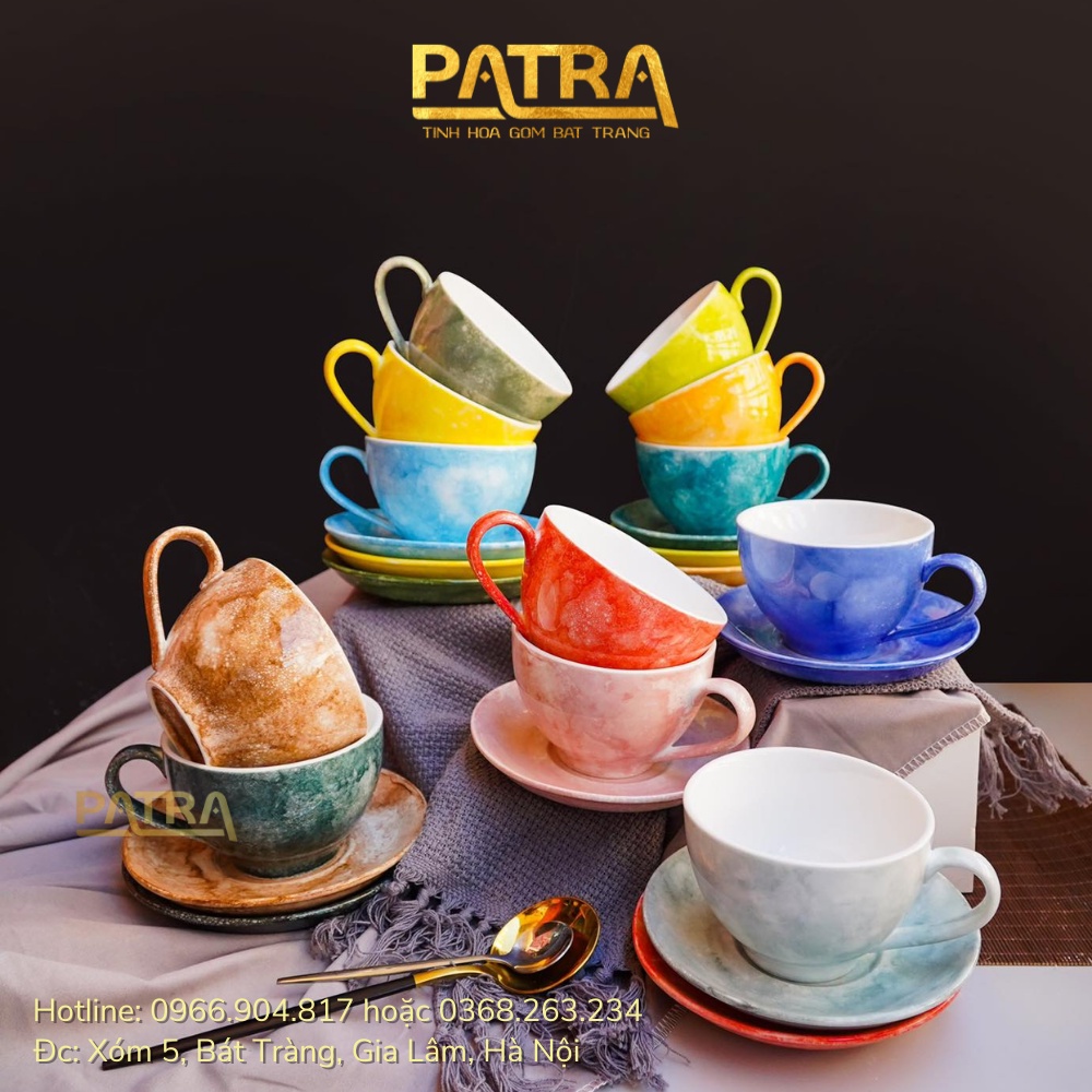 Cốc sứ, Ly sứ vân đá Bát Tràng - ly cà phê Cappuccino Nhật dung tích 220ml, nhiều màu lựa chọn