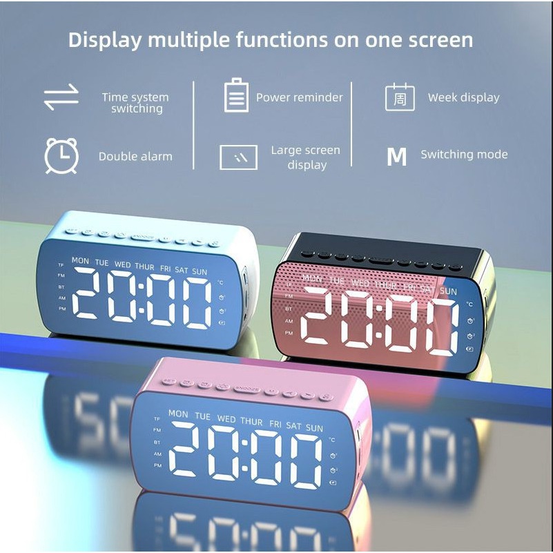 Loa Bluetooth Mini G10 Cao Cấp Kiêm Đồng Hồ Báo Thức - Đài FM - Màn HÌnh Led Tráng Gương - Thời Lượng Pin Trâu