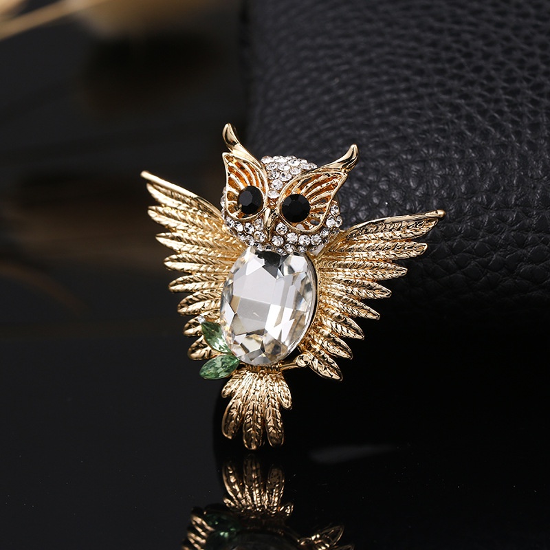 Trâm Cài Áo Hình Con Cú Đính Đá Và Ngọc Trai Phong Cách vintage