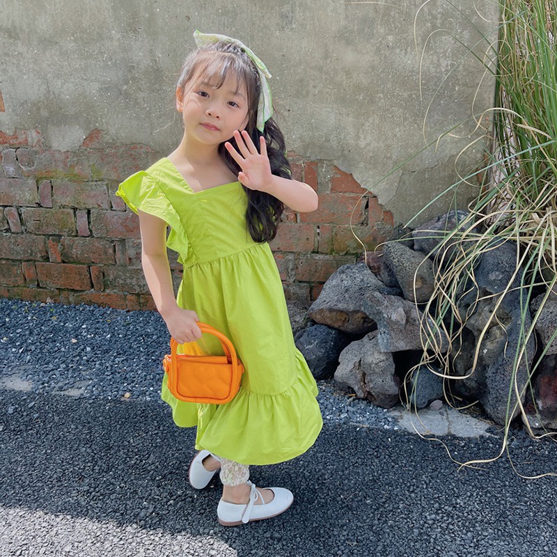 Đầm Công Chúa Cổ Vuông Hở Lưng Màu Trơn Thời Trang Mùa Hè Cho Bé Gái Se7en