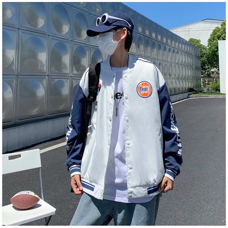 Áo khoác bóng chày dáng rộng phong cách hip hop đường phố thời trang mùa thu cho nam M-5XL