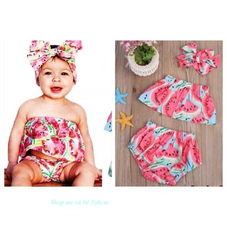 Set áo ống phối quần tặng kèm băng đô cho bé siêu cute