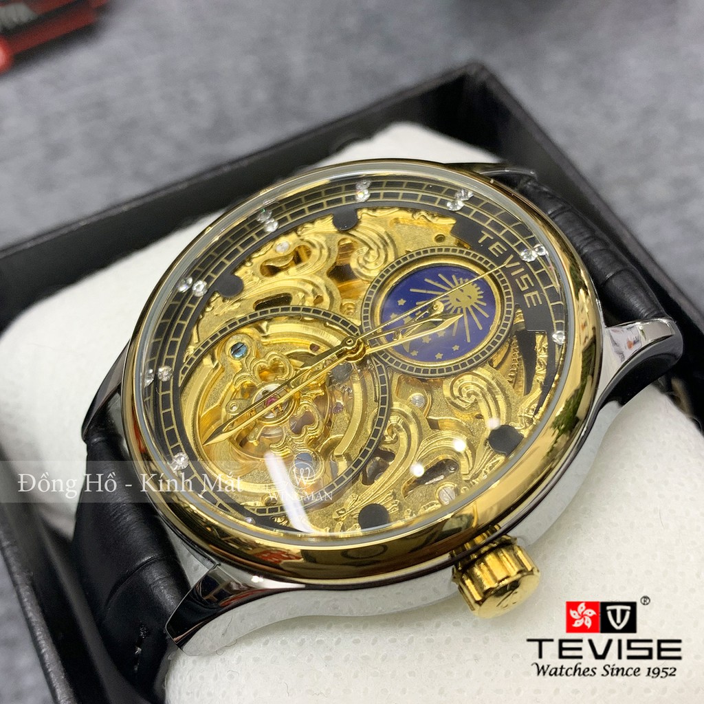 Đồng hồ cơ nam dây da cao cấp Tevise T820A-1 full box, mặt kính sapphire chống xước, chống nước, bảo hành 03 năm