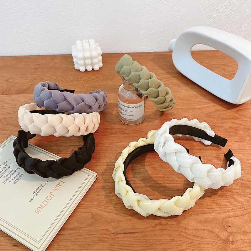 Băng Đô Cài Tóc Bản Rộng Phối Dây Bện Thời Trang Cho Nữ