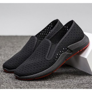Giày lười vải nam đế cao lỗ thoáng khí màu đen