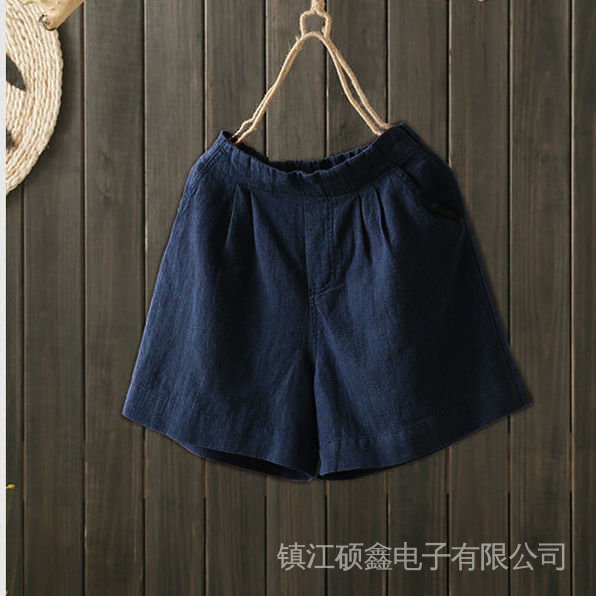Quần Short Linen Cotton Ống Rộng Màu Trơn Phong Cách Mới Cho Nữ