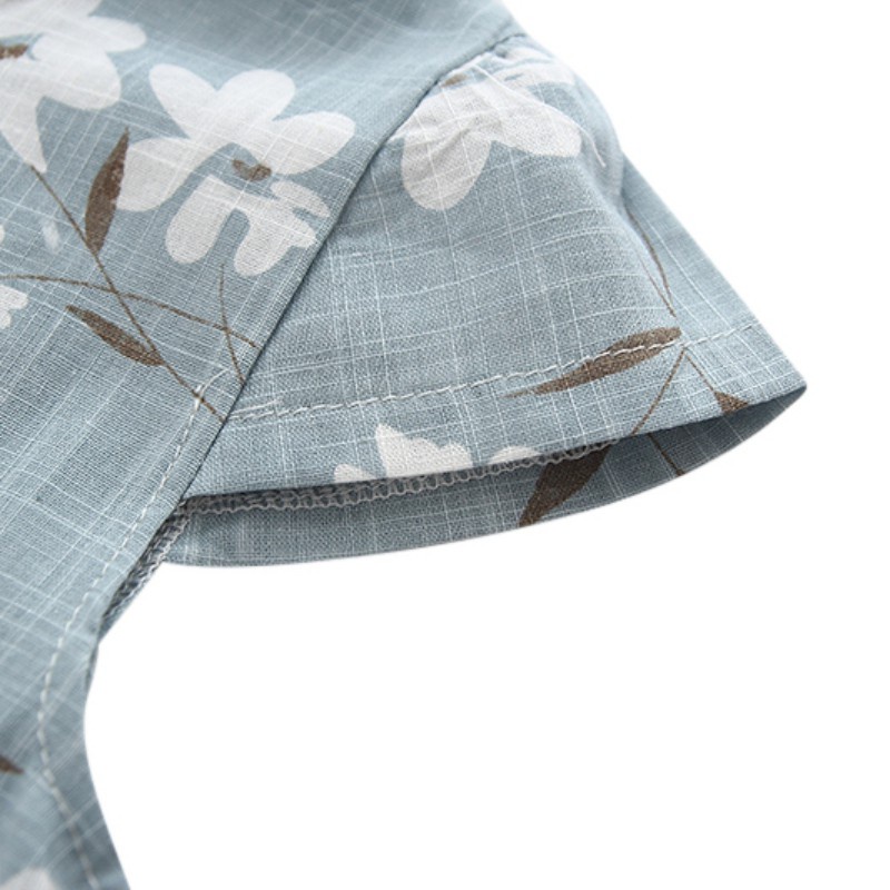 Đầm Sườn Xám Cotton Tay Ngắn In Họa Tiết Hoa Xinh Xắn Cho Bé Gái