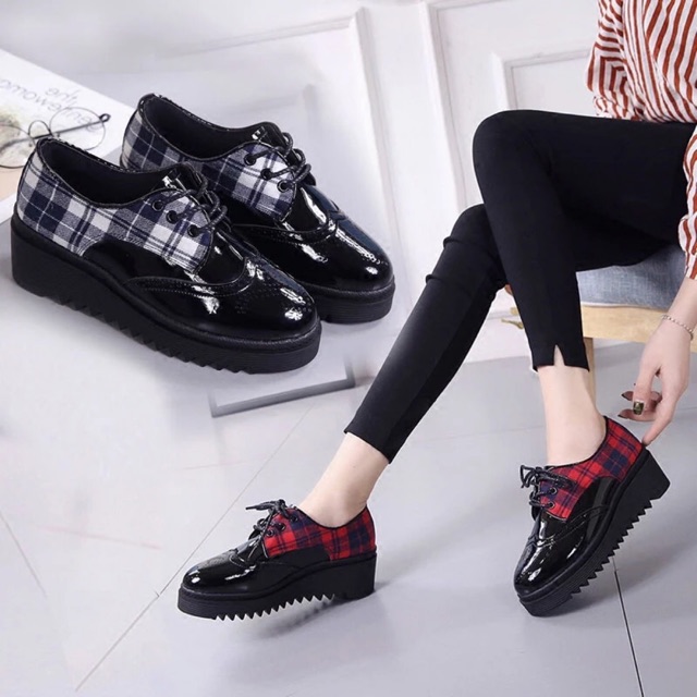 Giày kẻ độn đế Hàn Quốc💥Chất da mềm💥êm chân💥Giá sốc