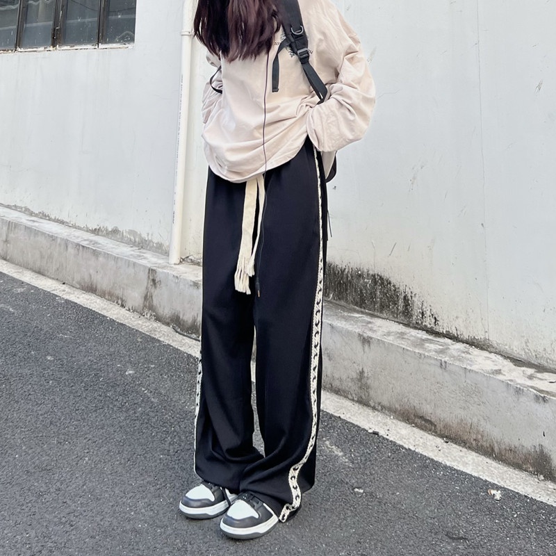 Quần Dài Thể Thao Ống Rộng Dáng Suông Phối Dây Rút Thời Trang Mùa Thu Cho Nữ