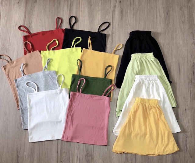 Áo HAI DÂY TĂM MÀU SẮC+ Quần short nữ