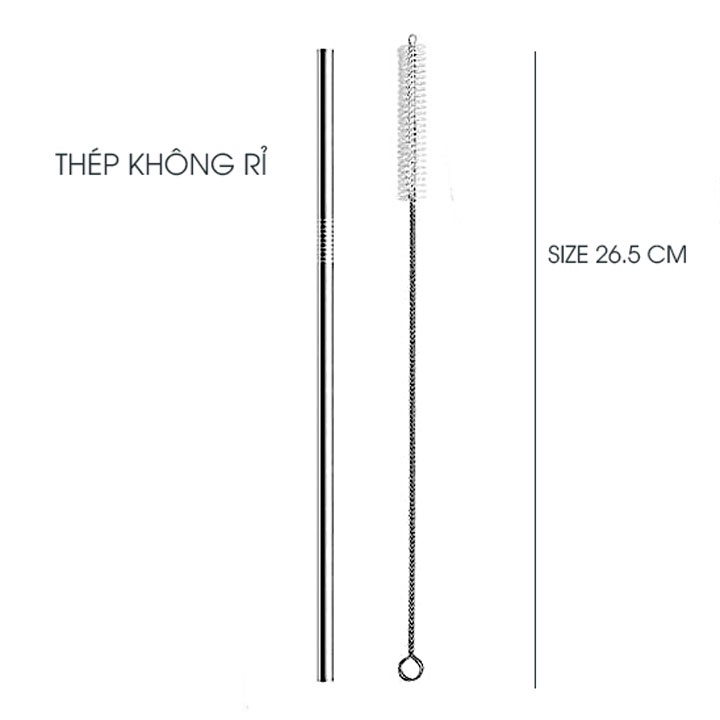 Ống hút inox - thép không rỉ 304 - Size 26.5 x 0.8cm - bền bỉ sáng bóng đẹp.