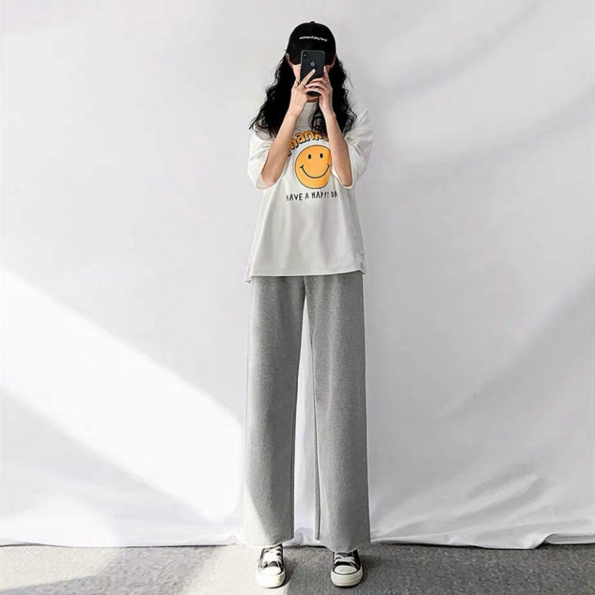 Quần dài ống rộng trơn basic - Quần trơn 2 màu ĐEN XÁM - Ống suông vải cotton mịn dày co dãn | BigBuy360 - bigbuy360.vn