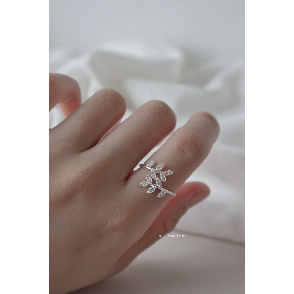 Nhẫn bạc nữ nhẫn nữ bạc s925 2 đầu nhành lá đính đá Cá jewelry NB149