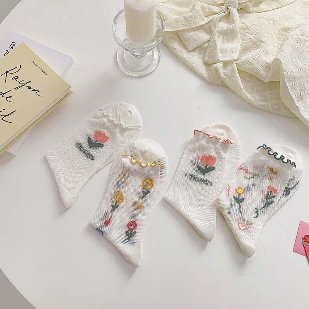 AROMA Kính Tất Lụa Hoạ Tiết Hoa Phong Cách Hàn Quốc