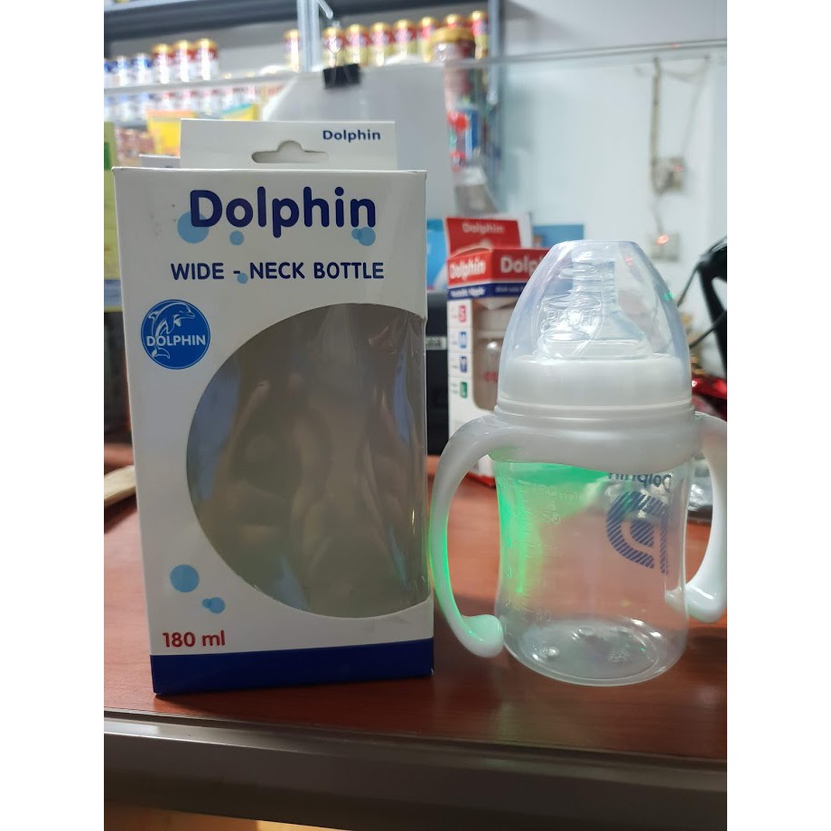 Bình Sữa Có Tay Cầm Cổ Rộng Dolphin 180ml