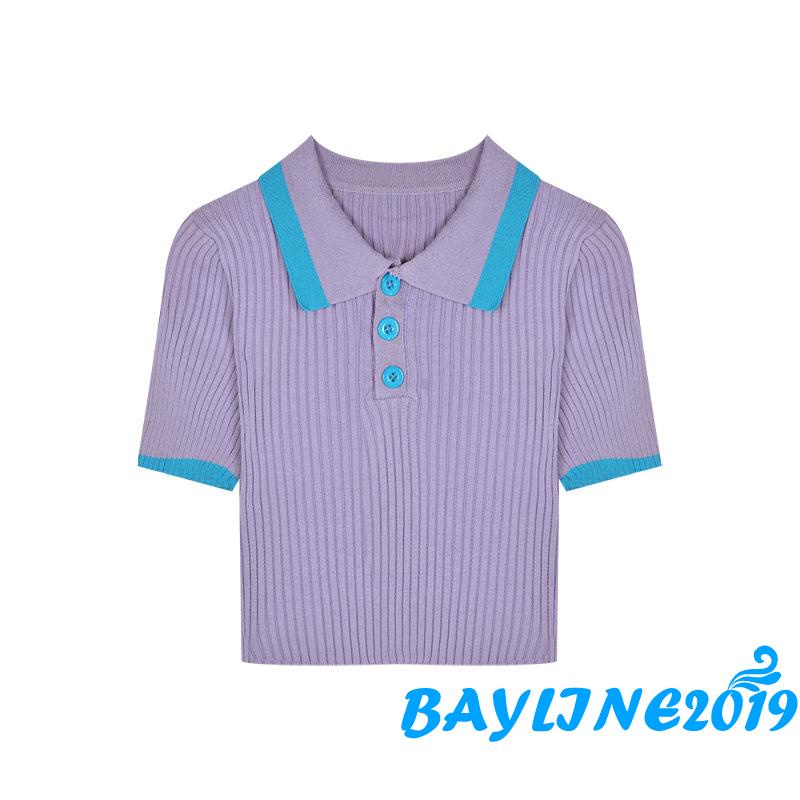 Áo Thun Croptop Tay Ngắn Cổ Bẻ Màu Sắc Thời Trang Cho Nữ | BigBuy360 - bigbuy360.vn