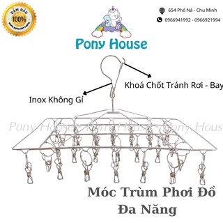 Móc trùm inox cao cấp bền đẹp, móc phơi quần áo inox không gỉ chữ nhật 30 kẹp
