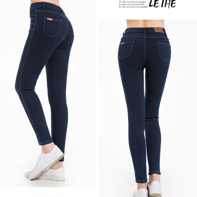 Quần big size skinny jean thun xanh trơn viền chỉ trắng size 65-70kg