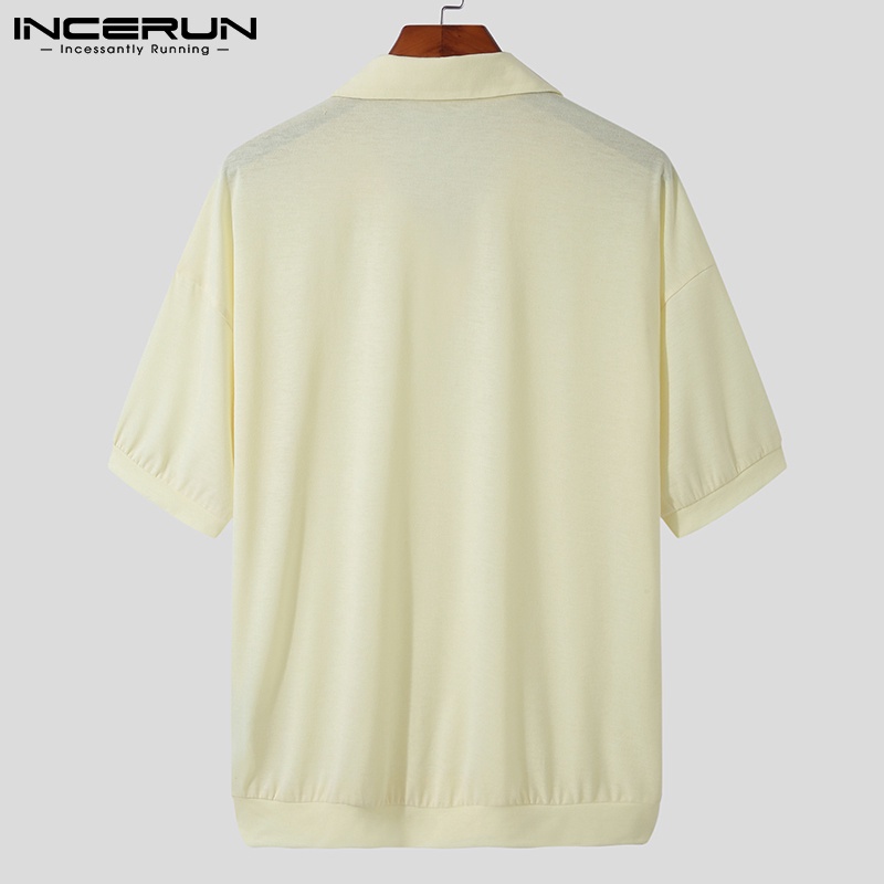 Áo polo INCERUN tay ngắn cổ mép lật thời trang 4 màu tùy chọn cho nam