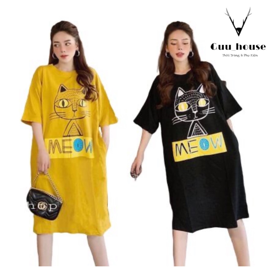 Đầm suông nữ cổ tròn tay lỡ MeoW form rộng vải dày đẹp Bingshop | BigBuy360 - bigbuy360.vn