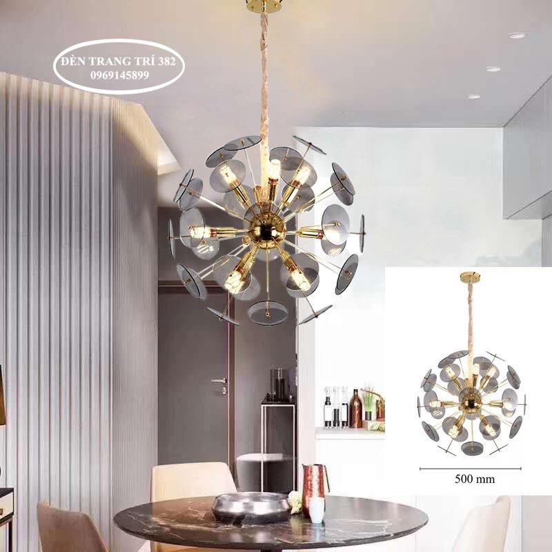 Đèn chùm thả Trần trang trí phòng khách bàn ăn lá thủy tinh D500mm