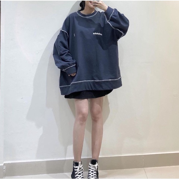 Áo Sweater JEMCLOSET Form Dáng Rộng Chỉ Viền Nổi Bật Chất Liệu Vải Dày Dặn Uhoh-1996