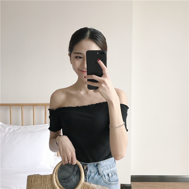 Áo tay ngắn hở vai đơn giản phong cách hàn quốc dành cho nữ