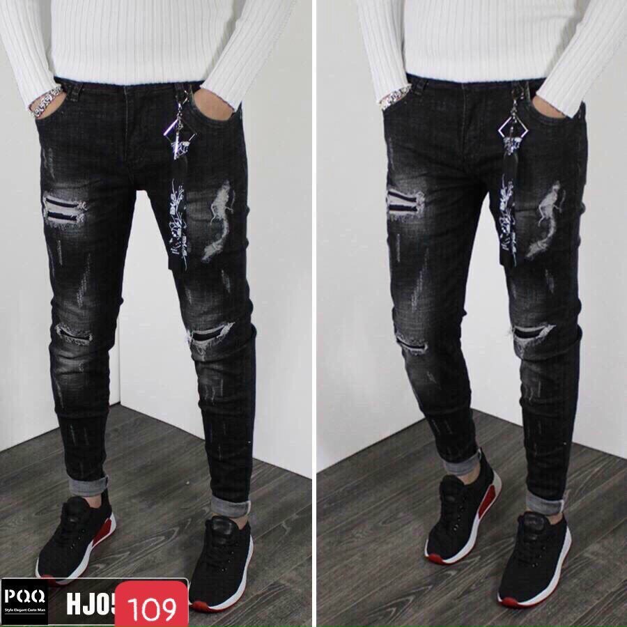 Quần jean nam co giãn, quần bò nam đẹp  nhiều mẫu rách xước thời trang PN ms77