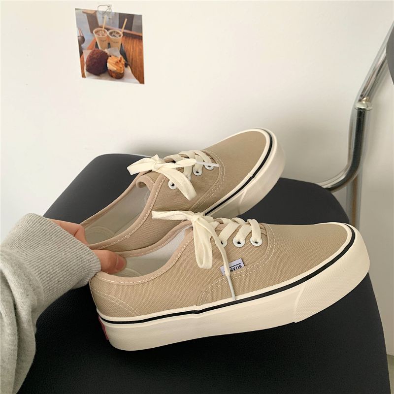 Giày đế bằng ulzzang màu nâu be cà phê sữa , có ảnh thật