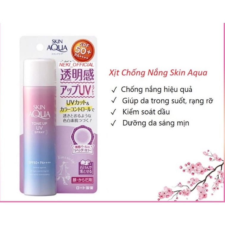 Xịt chống nắng Skin Aqua chống nắng body mặt nâng tone da trắng da bảo vệ da SPF 50+ PA++++ -[Tặng máy massage mặt]