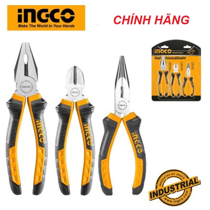 ĐỒ NGHỀ INGCO Bộ 3 kềm răng,cắt và nhọn HKPS08318 (Cam kết Chính Hãng 100%)