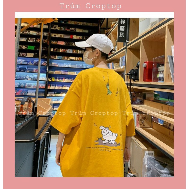 Áo Thun Unisex Tay Lỡ Form Rộng In Hình Good Màu Vàng Phong Cách Hàn Quốc