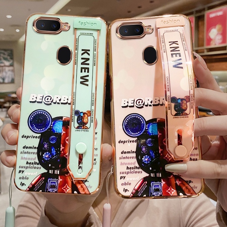Ốp Điện Thoại Mềm Mạ Hình Gấu Kèm Dây Đeo Cho Oppo Reno 2 2F 5 6 2Z A9 F11 A7 A5 A3S A5S F9 F17 Pro