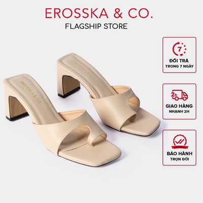 Dép cao gót Erosska mũi vuông kiểu dáng xỏ ngón cao 7cm màu nude - EB027