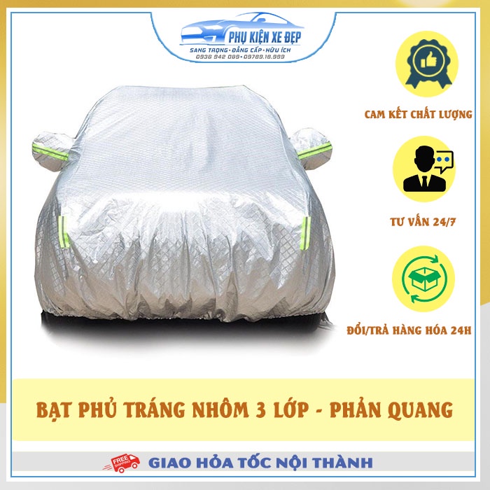 Bạt phủ xe ô tô MỚI NHẤT - FREE SHIPtráng nhôm 3 lớp cao cấp - Bạt phản quang chống mưa nắng (Xe 5 và 7 chỗ)