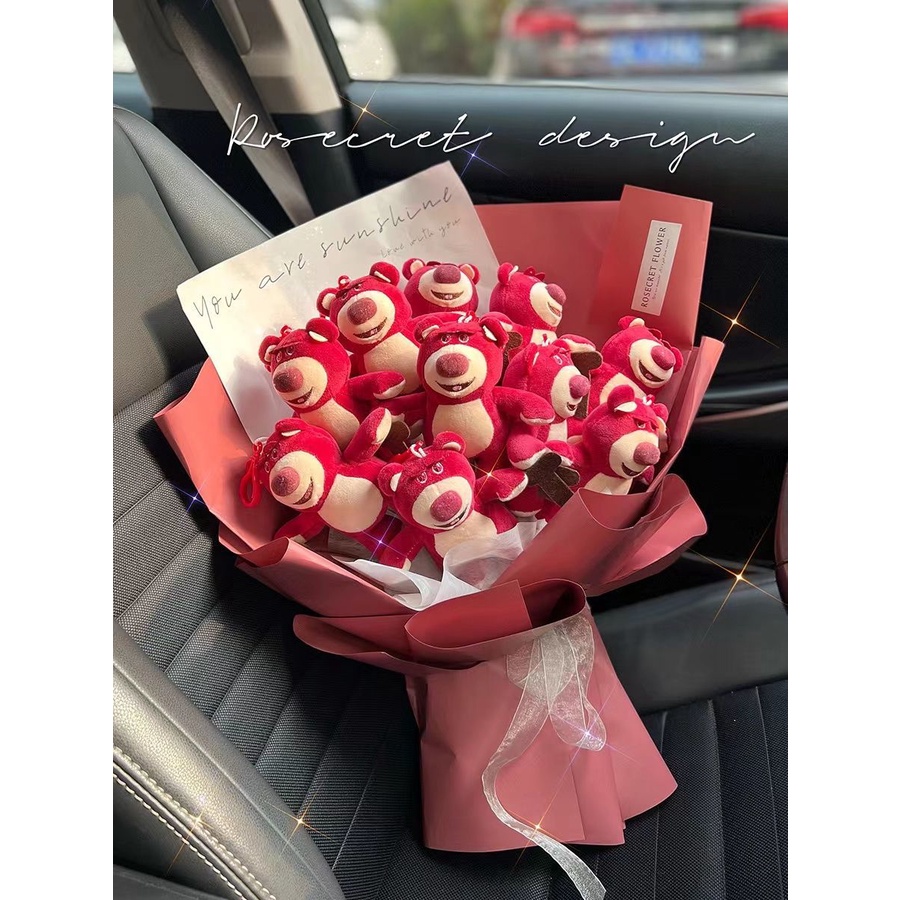 Bó Hoa Búp Bê Gấu Dâu Tây Quà Tặng Sinh Nhật / Valentine Cho Bạn Gái