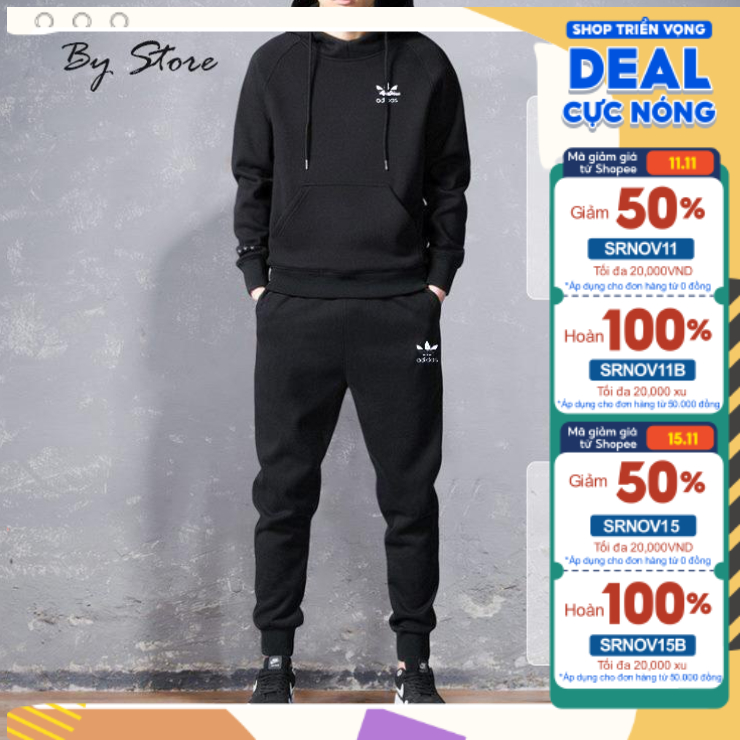 Bộ nỉ nam nữ thể thao thu đông adidas siêu dày, bộ hoodie nam nữ cực ấm đủ size từ 45kg-85kg